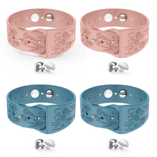 Hion Motion Sickness Bracelets – Natural Acupressure Nausea Bands (2 Pairs, Blue + Pink)