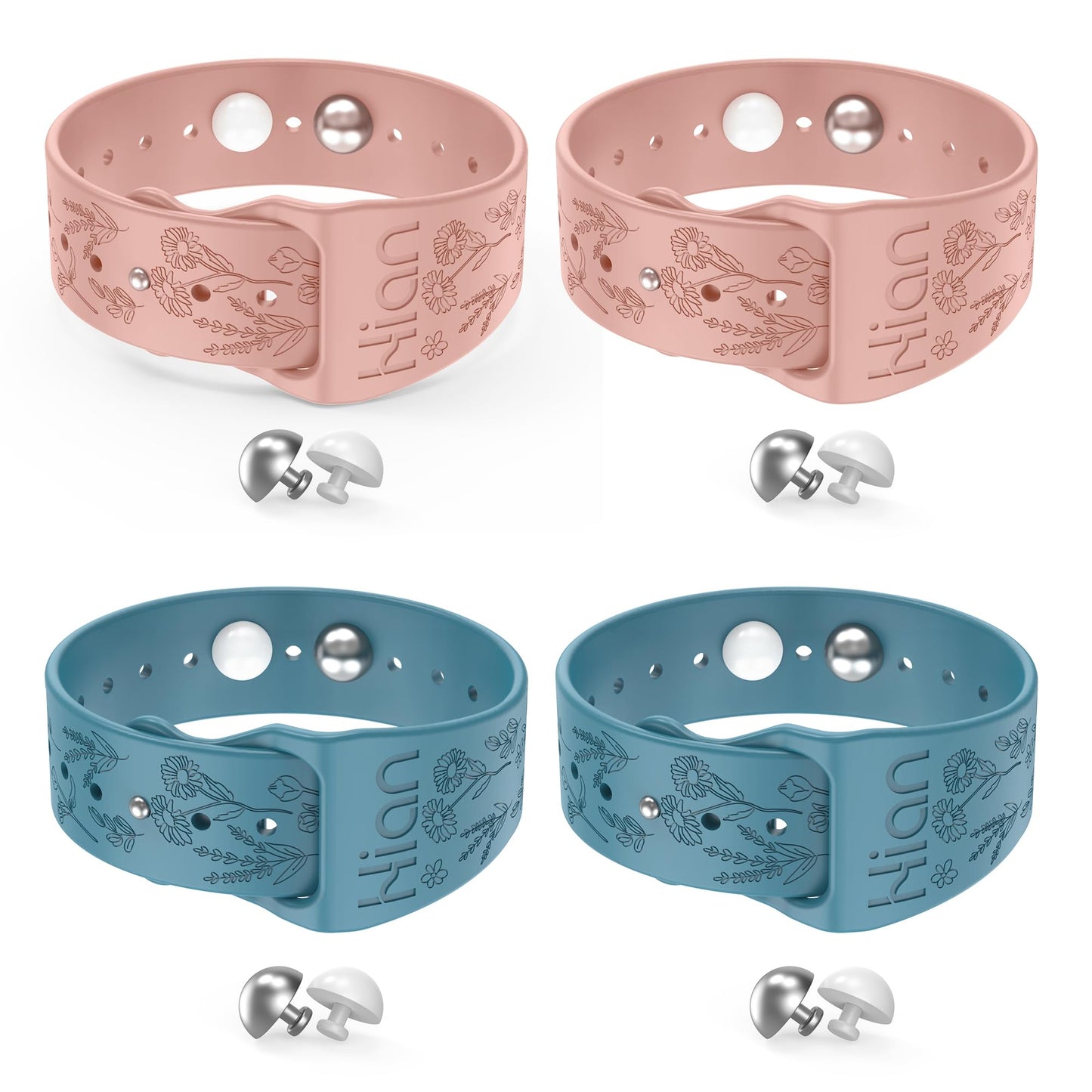 Hion Motion Sickness Bracelets – Natural Acupressure Nausea Bands (2 Pairs, Blue + Pink)