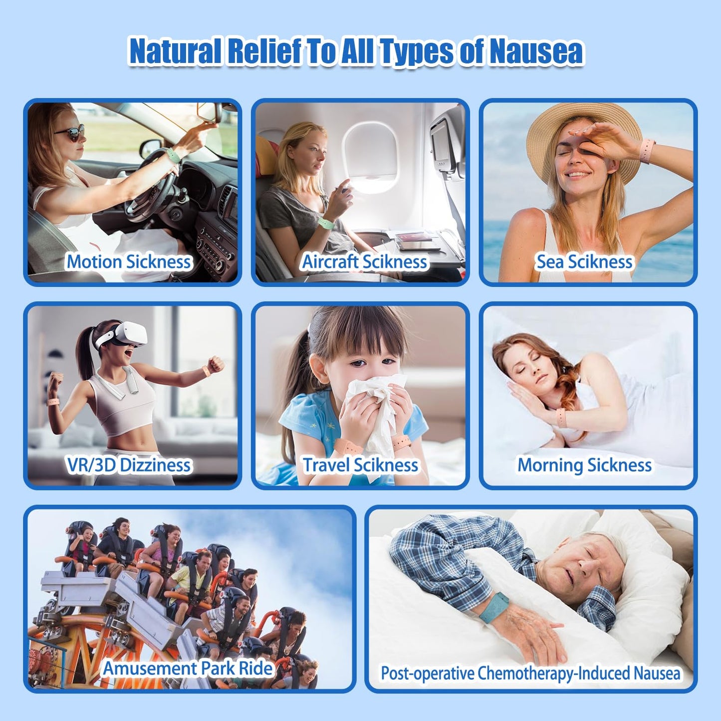 Hion Motion Sickness Bracelets – 3-Pair Sea Sickness Wristbands (Beryl) for Nausea Relief