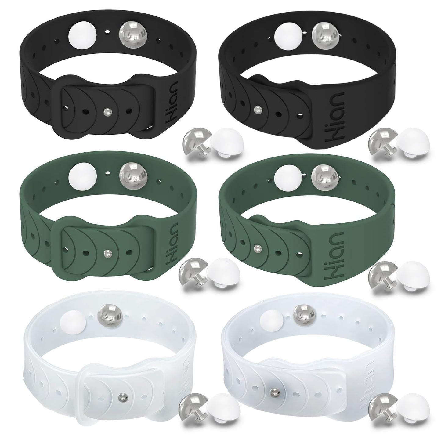 Hion Motion Sickness Bracelets – Travel Nausea Wristbands (3 Pairs, Black/Green/Transparent)