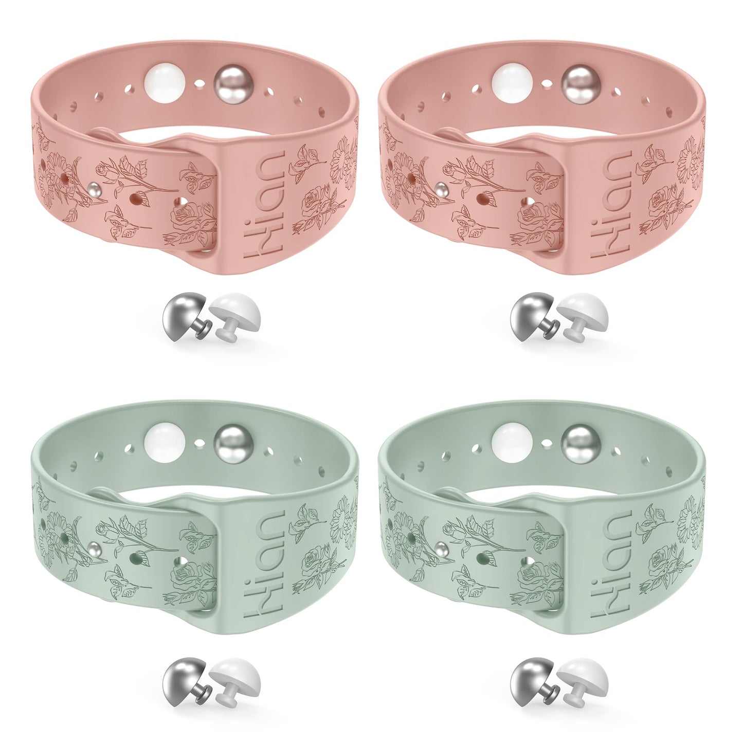 Hion Motion Sickness Wristbands – 2 Pairs (Pink & Beryl) Acupressure Nausea Bands