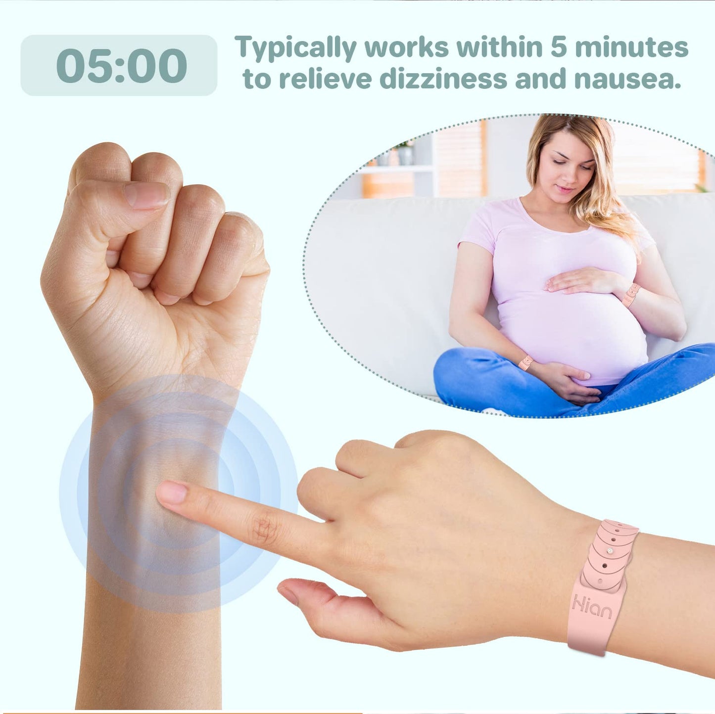 Hion Motion Sickness Bracelets – Sea Sickness Wristbands for Travel, Morning Sickness & Nausea (2 Pairs, White)