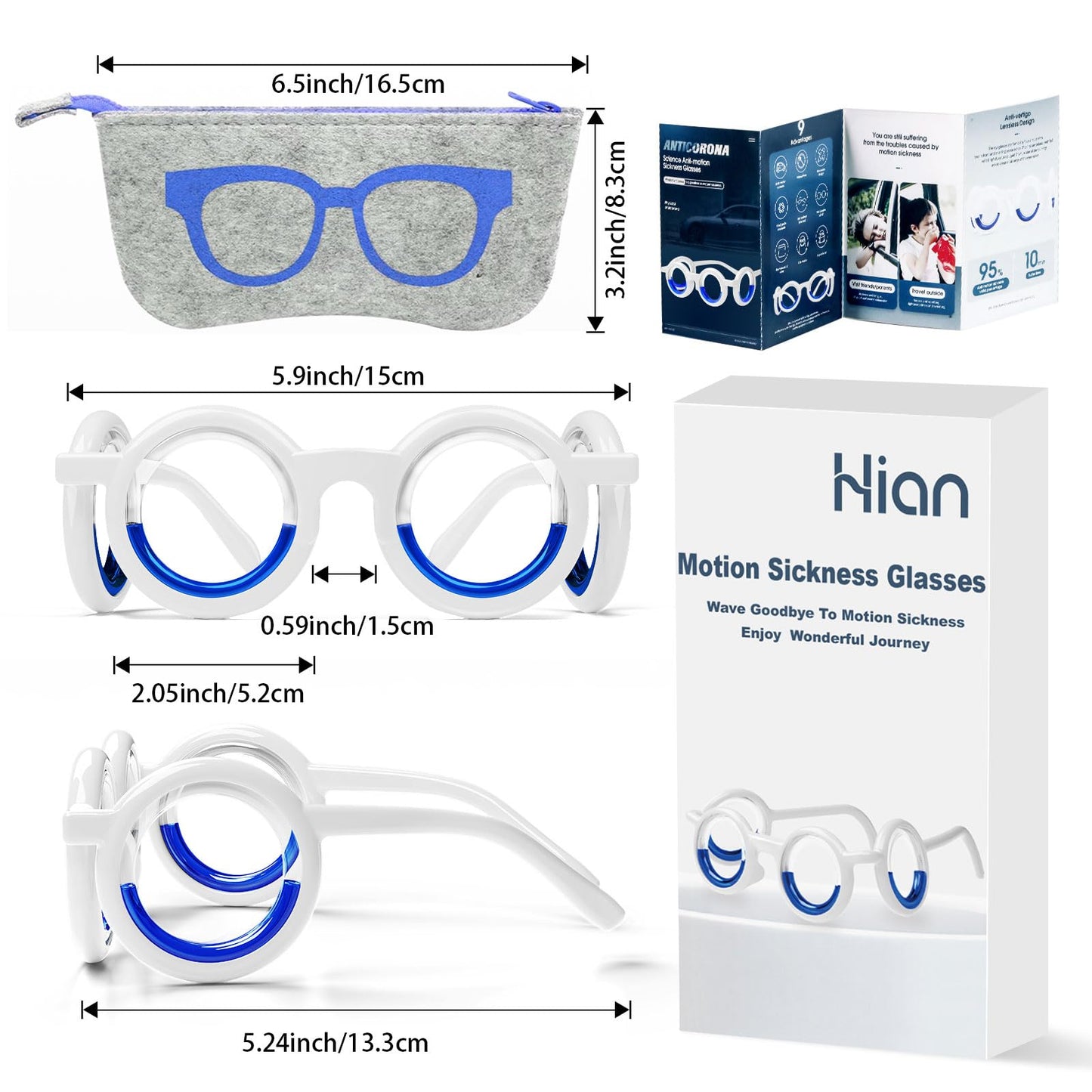 Hion Motion Sickness Glasses – Drug-Free Travel Sickness Relief (Blue)