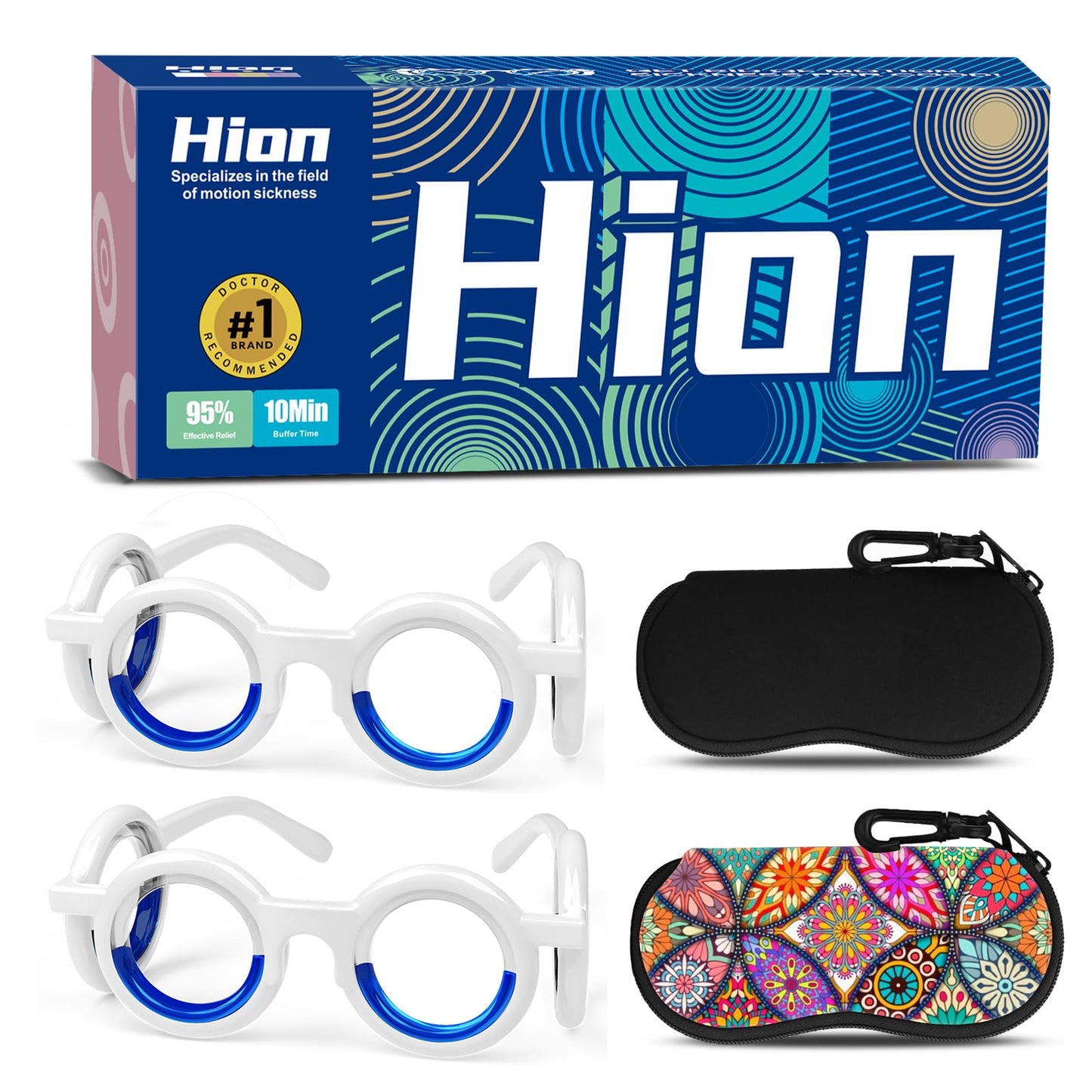 Hion Motion Sickness Glasses — Ultra-Light, Drug-Free Relief for Carsickness, Seasickness, and Travel (2-Pack)