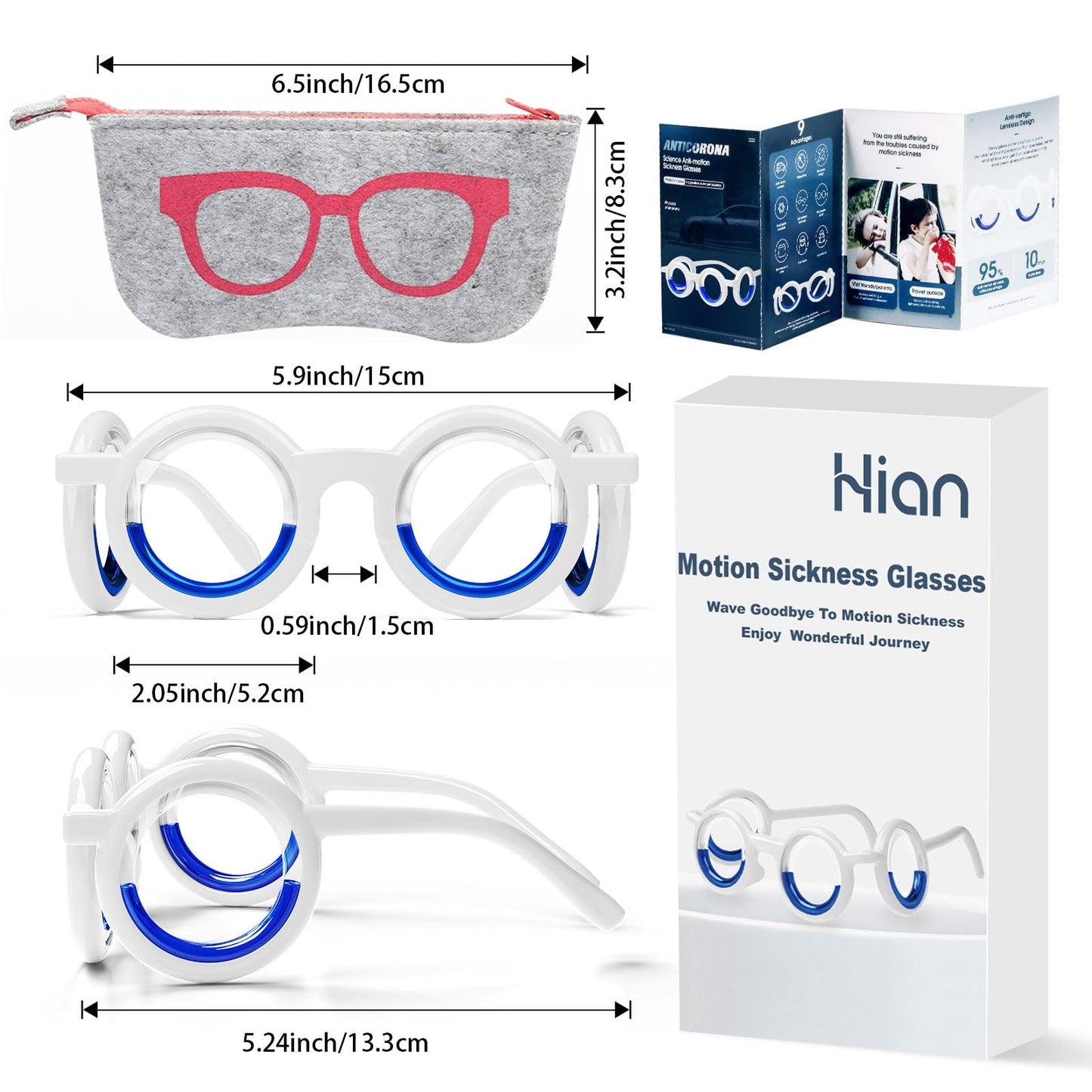 Hion Motion Sickness Glasses - Ultra-Light, Travel-Ready Relief for Carsickness, Seasickness & Airsickness (New-Red)