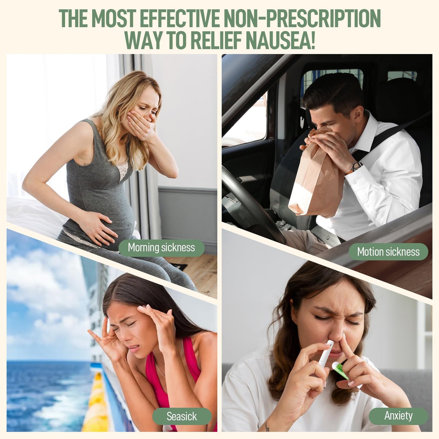 Hion Nausea Relief Inhaler 6-Pack for Motion Sickness & Morning Sickness | Natural Mint Aromatherapy
