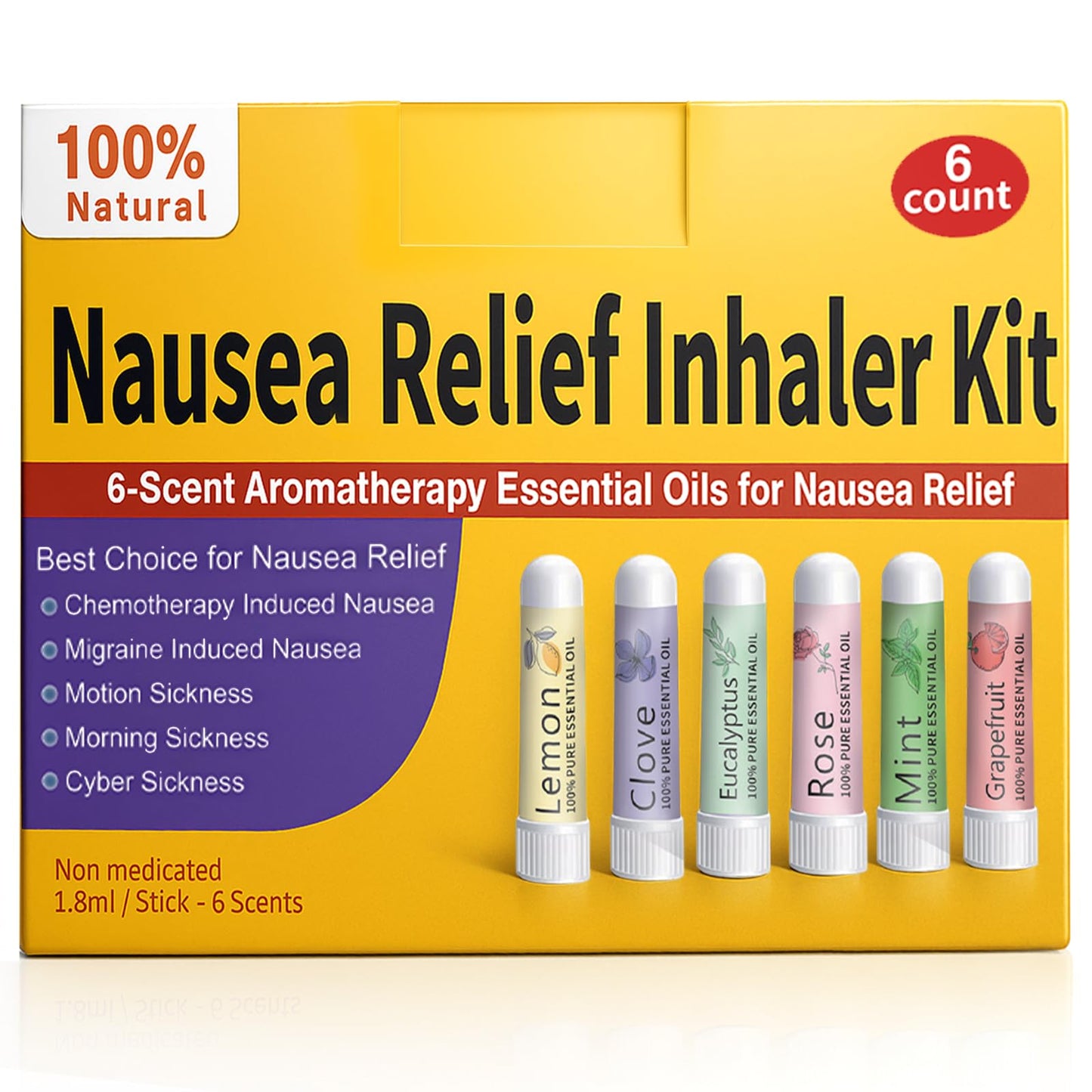 Hion Nausea Relief Inhaler 6-Pack for Motion Sickness & Morning Sickness | Natural Mint Aromatherapy
