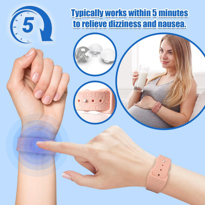 Hion Motion Sickness Wristbands – 2 Pairs (Pink & Beryl) Acupressure Nausea Bands