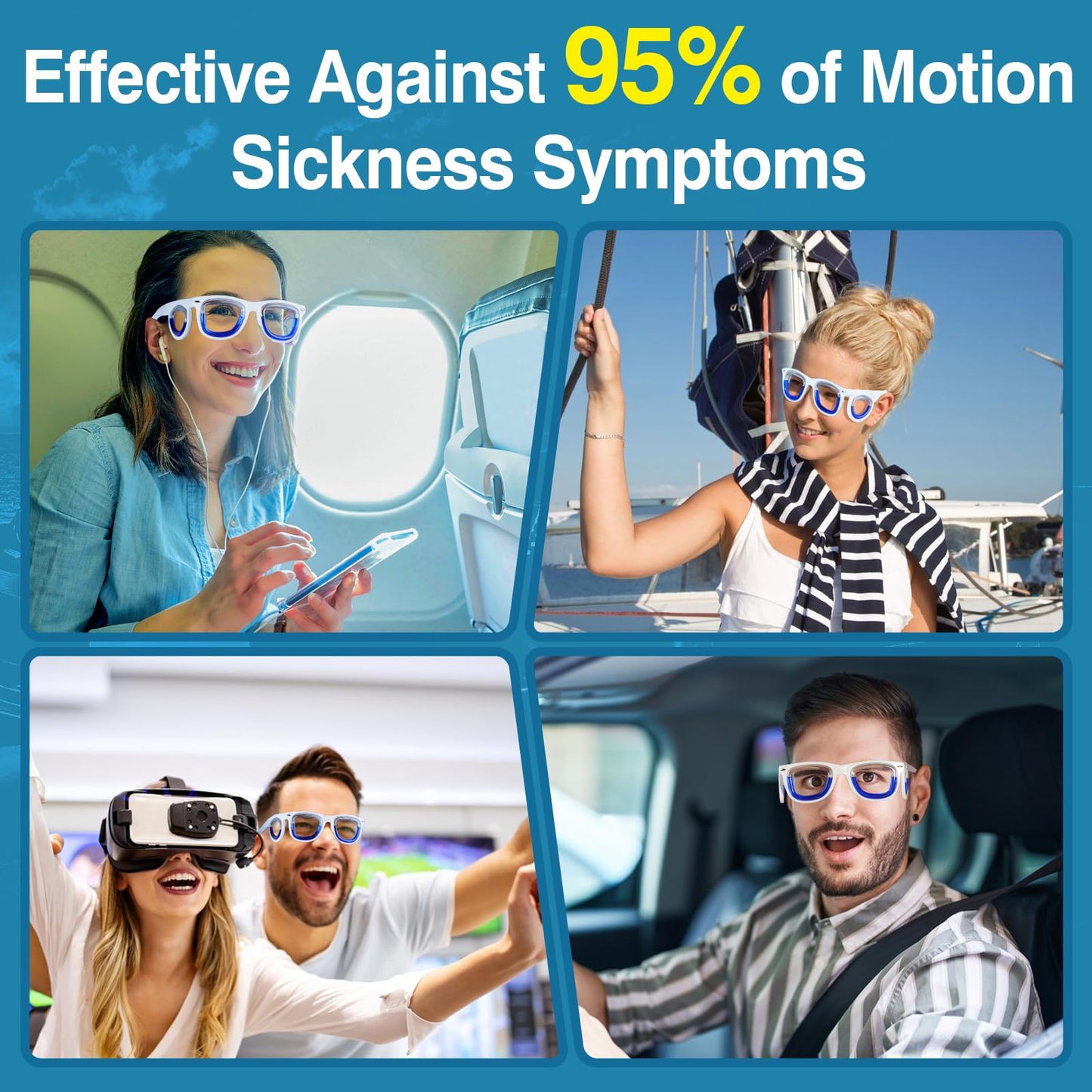 Hion 2 Pairs Adult Anti-Motion Sickness Smart Glasses — Ultra-Light, Travel-Ready Nausea Relief (White + Pink)