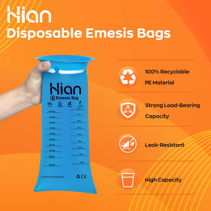 Hion Vomit Bags Disposable – 35 Pack 1000ml Emesis Bags | Leak-Resistant, Portable for Travel & Pregnancy