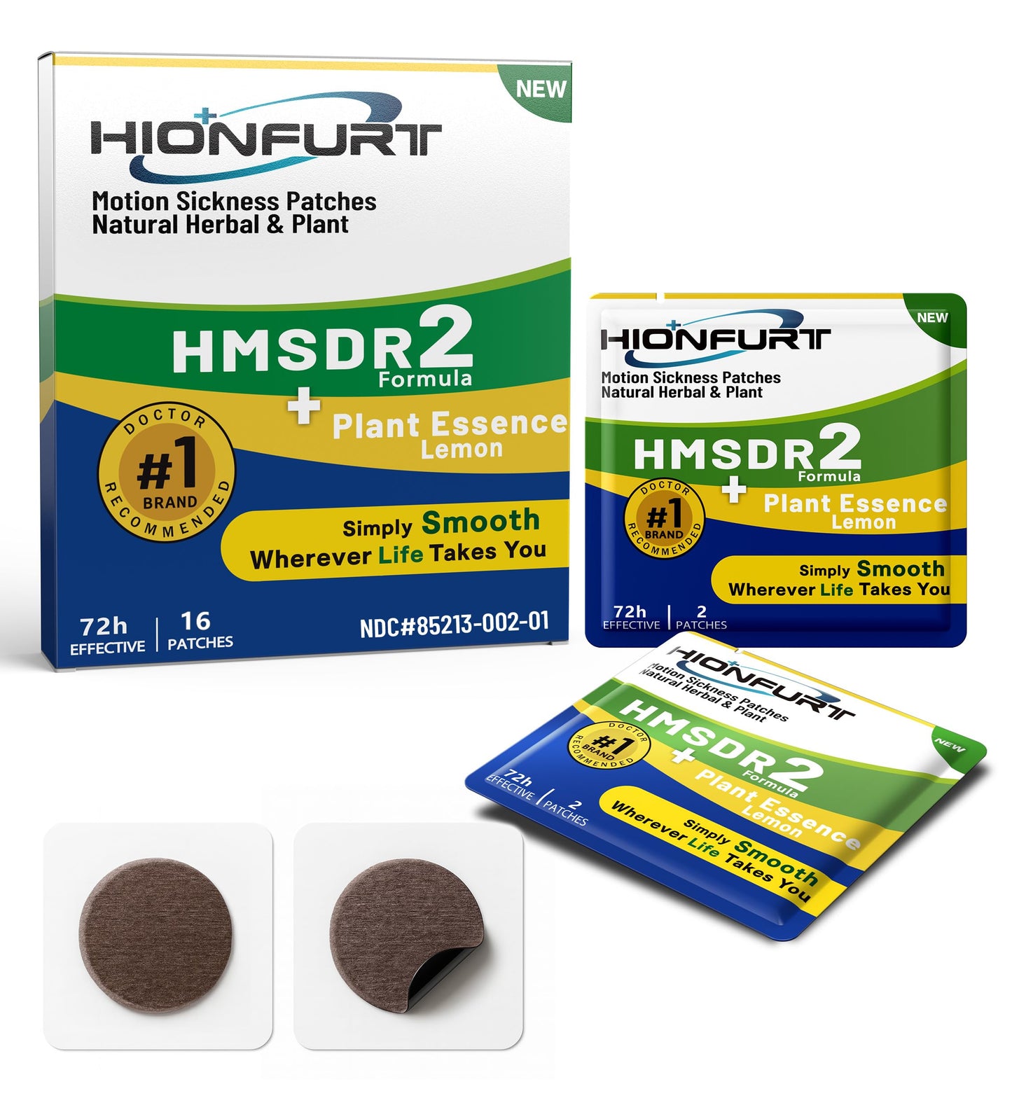 Hionfurt HMSDR2 16ct Motion Sickness Patches with Lemon – Non-Drowsy, 72H Lasting