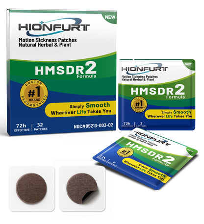 Hionfurt HMSDR2 32ct Motion Sickness Patches – Non-Drowsy, 72-Hour Travel Relief