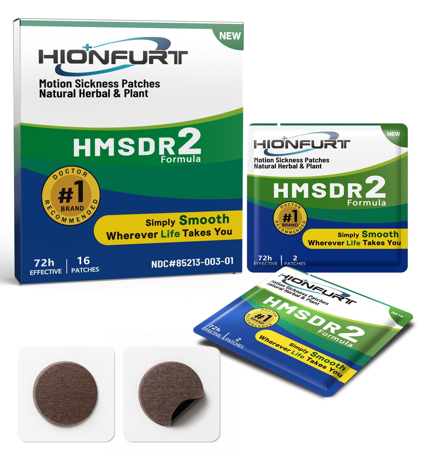 Hionfurt HMSDR2 16ct Motion Sickness Patches – Non-Drowsy, 72H Travel Relief