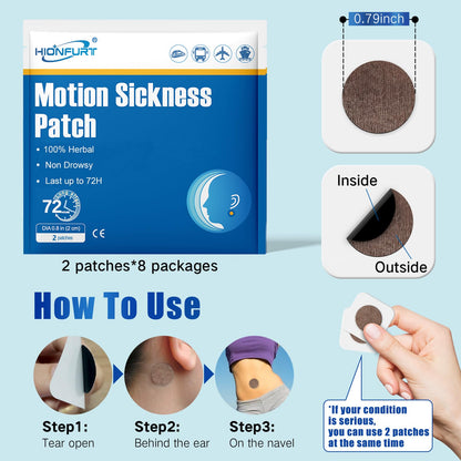 Hionfurt 64ct Motion Sickness Patches – Non-Drowsy Travel Sea Sickness Patches, 72-Hour Wear