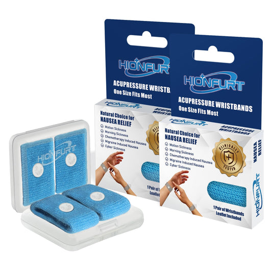Hionfurt Motion Sickness Bands – Drug-Free Nausea Relief (2 Pairs, Blue)