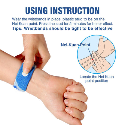Hionfurt Motion Sickness Bands – Acupressure Nausea Relief (2 Pairs: Cam Blue & Cam Pink)