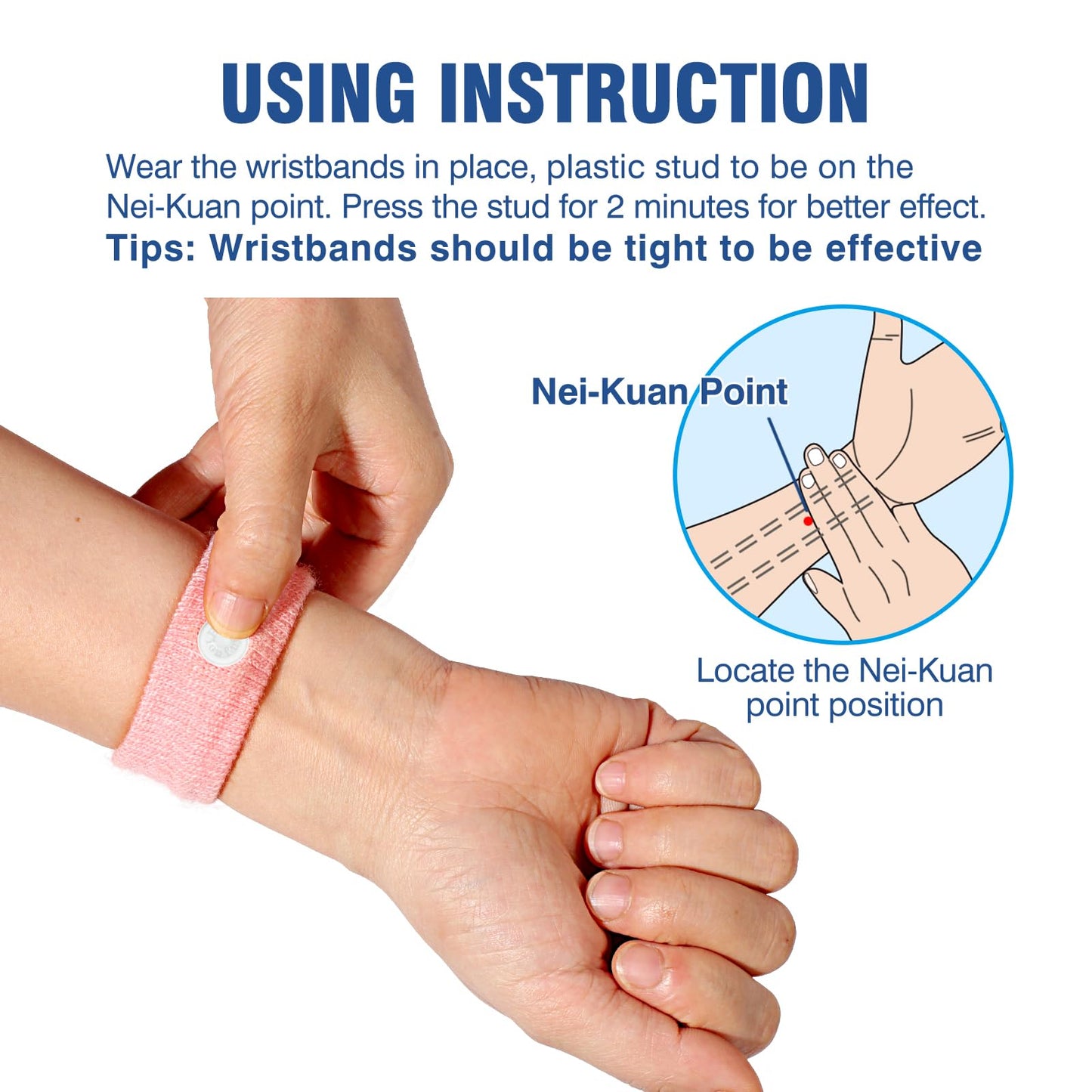Hionfurt Motion Sickness Bands – Acupressure Nausea Relief Wristbands (Pink) – 2 Pairs