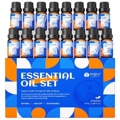 HIQILI Essential Oils Set – 16 Organic Aromatherapy Oils for Diffusers