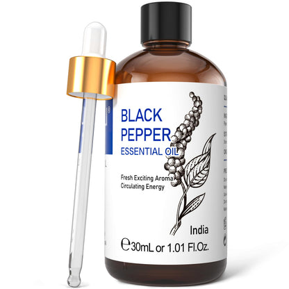 HIQILI 1 oz Black Pepper Essential Oil – 100% Pure for Aromatherapy (30 ml)