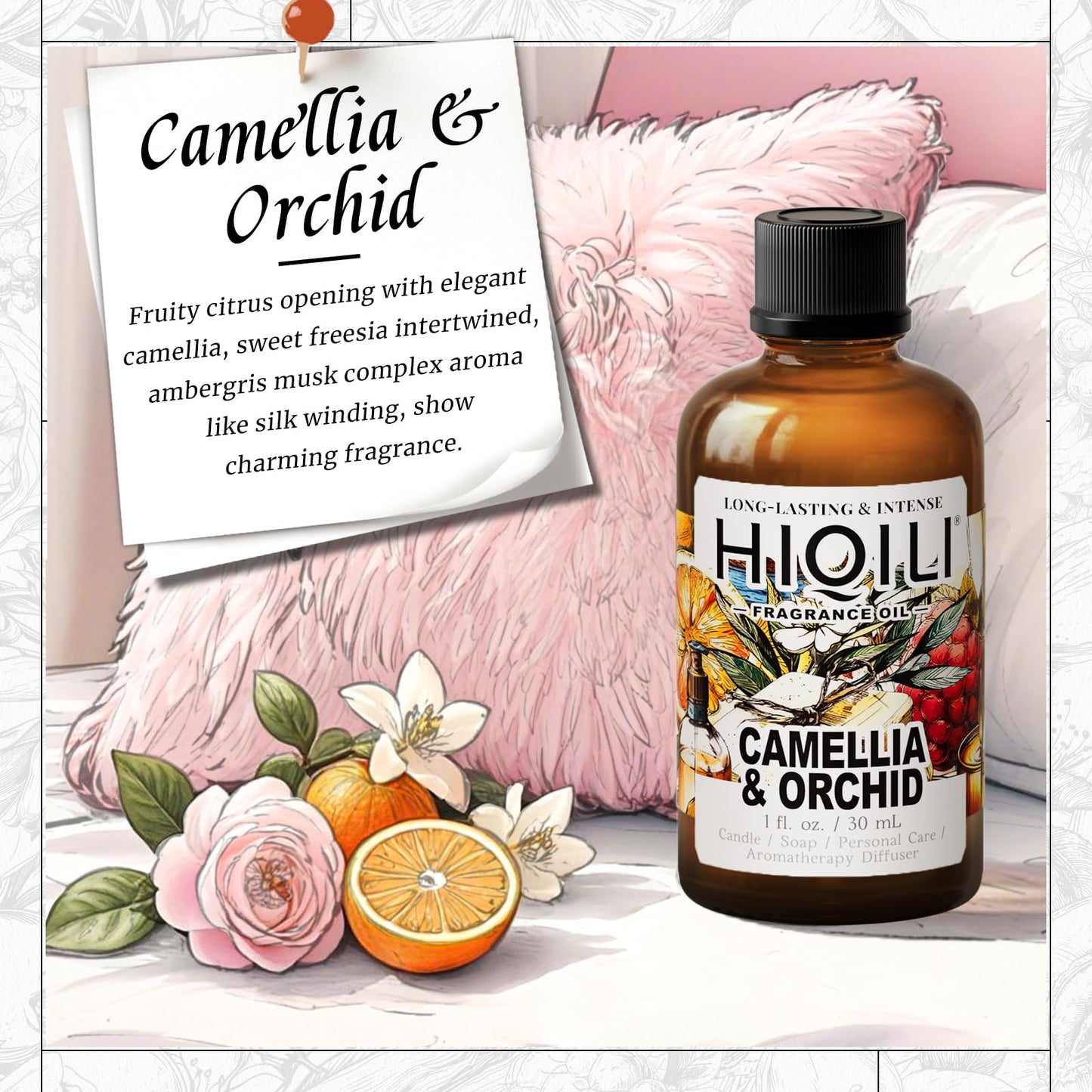 HIQILI Camellia & Orchid Fragrance Oil – 1 Fl Oz for Candle, Soap, Perfume, Shampoo & Body Lotion