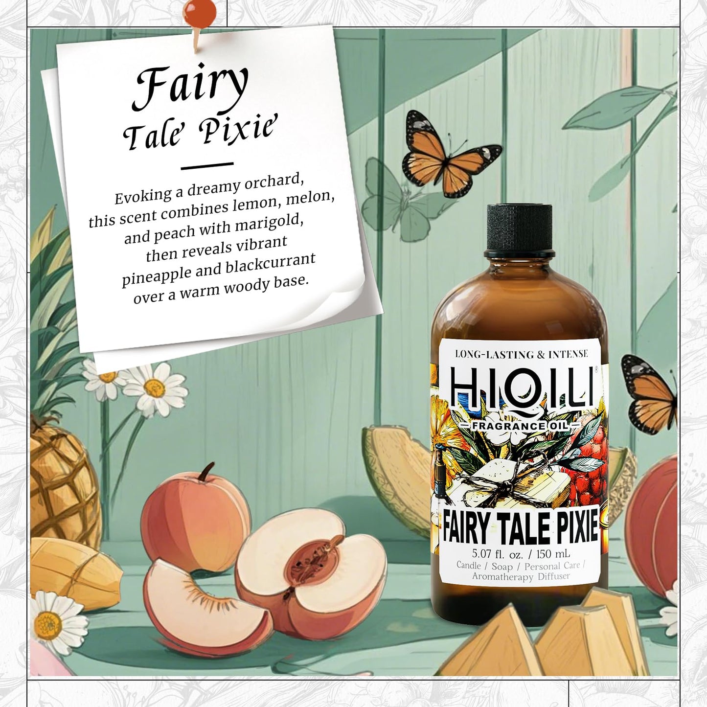 HIQILI Fairy Tale Pixie Fragrance Oil – Peach & Lemon, 5.07 Fl Oz