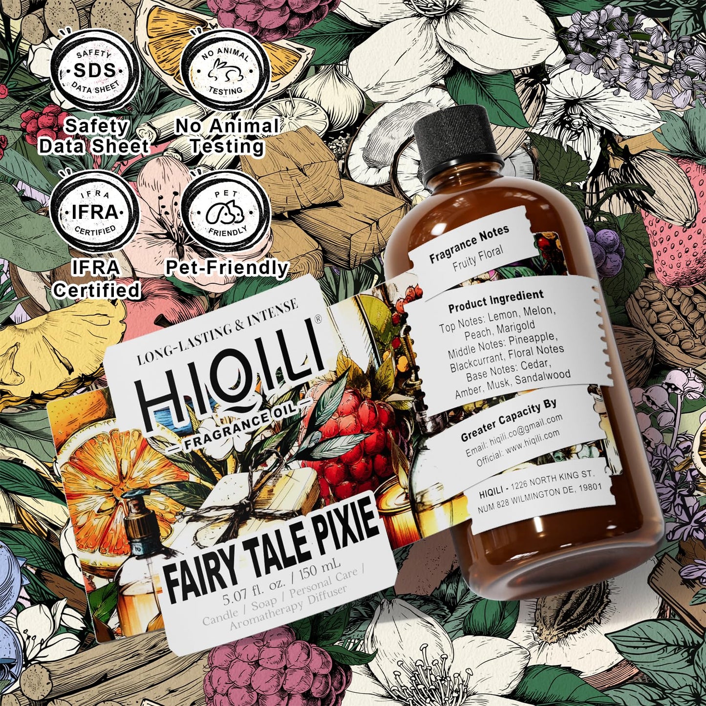 HIQILI Fairy Tale Pixie Fragrance Oil – Peach & Lemon, 5.07 Fl Oz