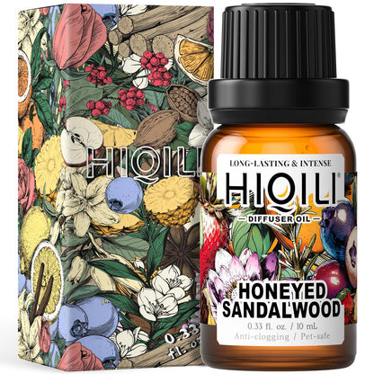 HIQILI Honeyed Sandalwood Diffuser Oil for Car Air Fresheners – Ultrasonic or Reed Diffuser, Relaxing & Cozy Hotel Scent 0.34 Fl Oz