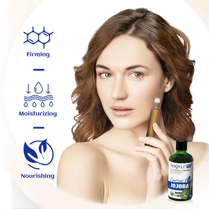 HIQILI Organic Jojoba Oil 100ml – Hair Growth, Cold-Pressed & Unrefined with Roller Bottle