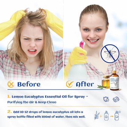 HIQILI Lemon Eucalyptus Oil - 100 ml (3.38 Fl Oz) Pure Essential Oil for Diffuser & Spray
