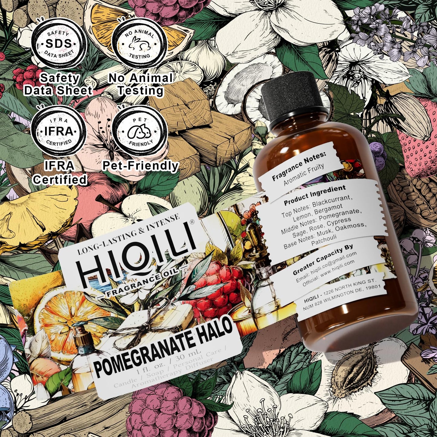 HIQILI Pomegranate Halo Fragrance Oil – DIY Perfume, Candles & More | 1 oz