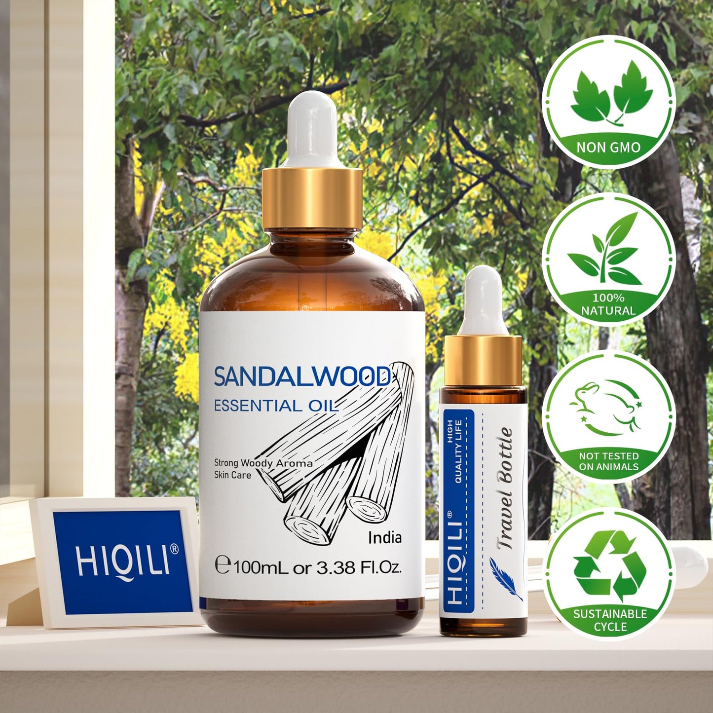 HIQILI Sandalwood Essential Oil – Long-Lasting Scent for Perfume, Diffuser, Soap Making & Candle (3.38 fl oz)