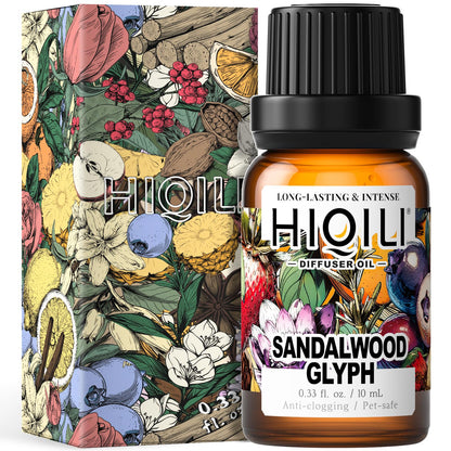 HIQILI Sandalwood Glyph Diffuser Oil – Gio. Santal Inspired, Long-Lasting Fall Scent, 0.34 Fl Oz