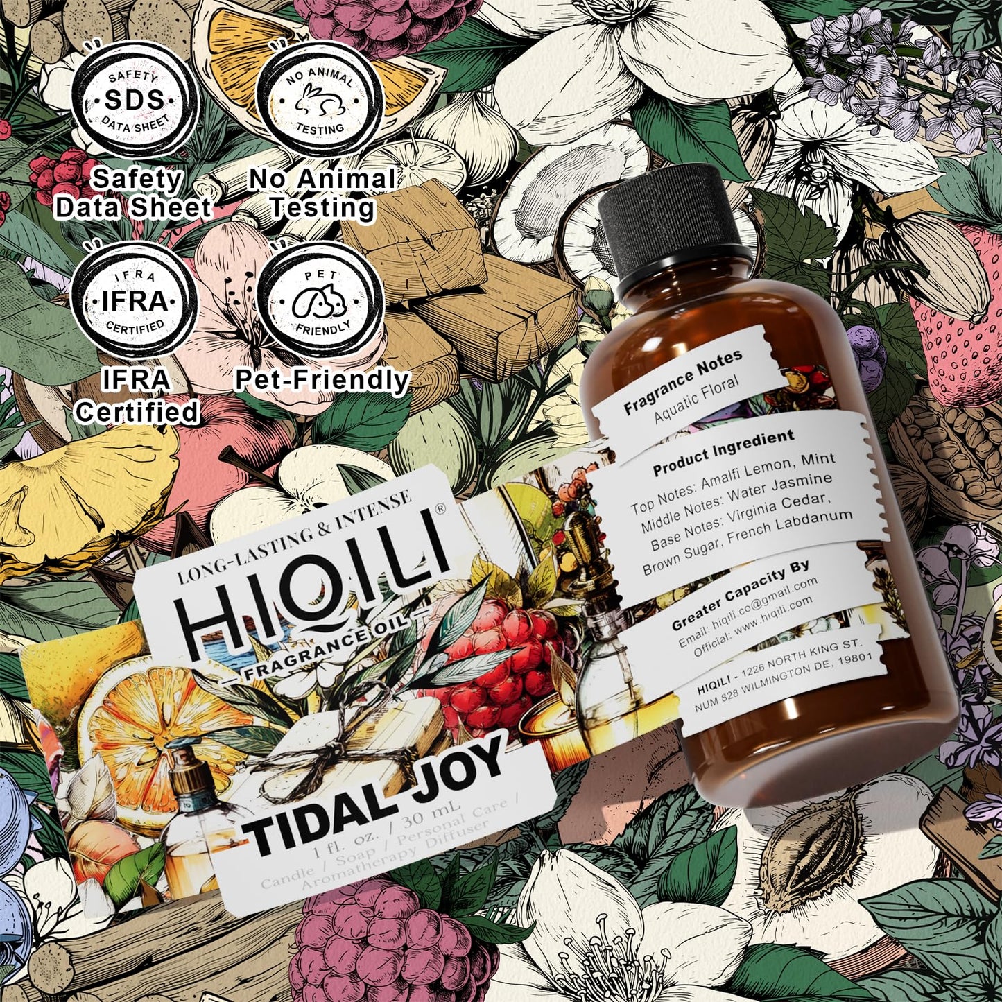 HIQILI Tidal Joy Fragrance Oil – Brown Sugar & Lemon Notes | Diffuser, Candle, Soap, Perfume Making | 1 fl oz