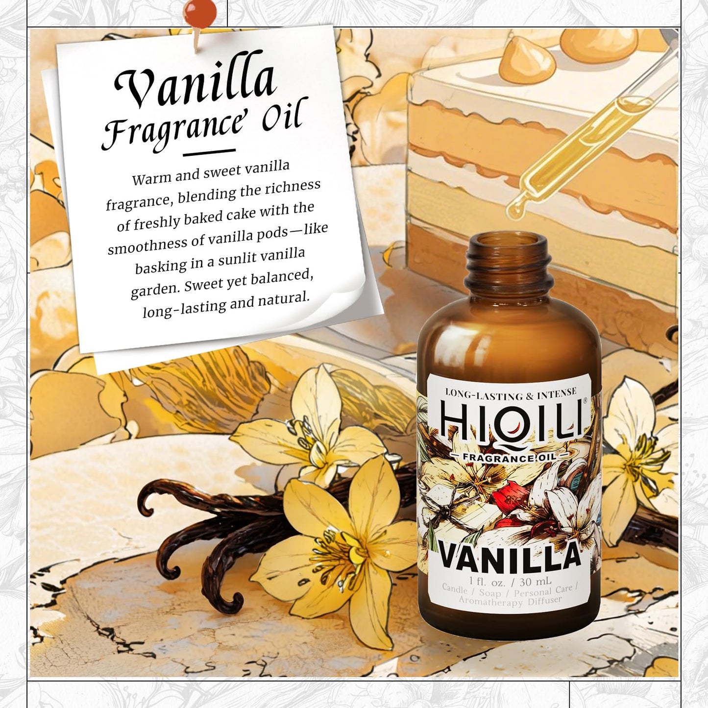 HIQILI Vanilla Fragrance Oil – Body Spray, Diffuser, Candle & Soap (1 Fl Oz)