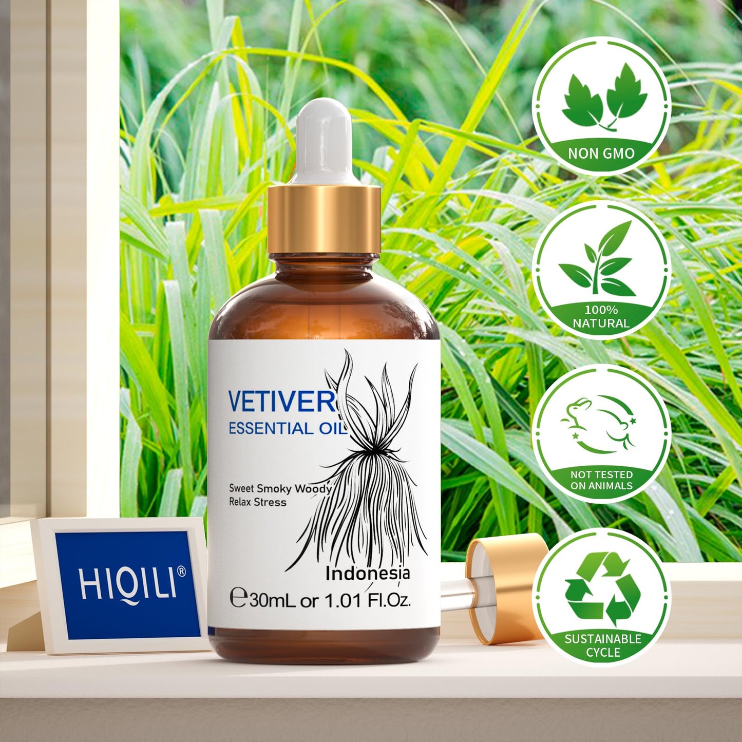 HIQILI 1 Fl Oz Vetiver Essential Oil – 100% Pure & Natural for Skin, Diffuser & Candle Making (30ml)