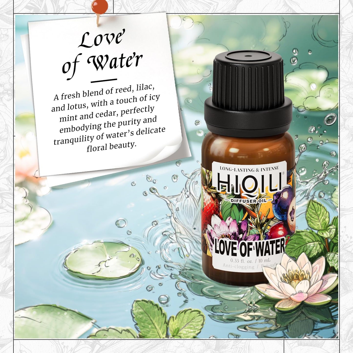 HIQILI Love of Water Diffuser Oil for Aromatherapy – Inspired by L'Eau (0.34 fl oz)
