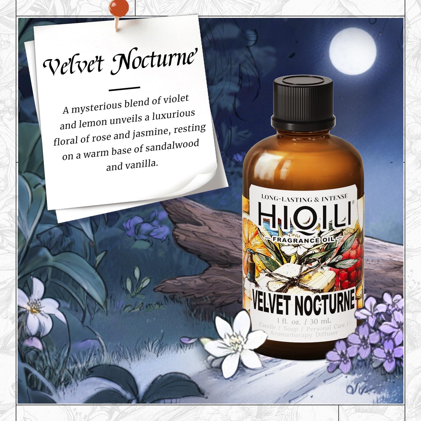 HIQILI Velvet Nocturne Fragrance Oil – Violet & Carnation, 1 oz