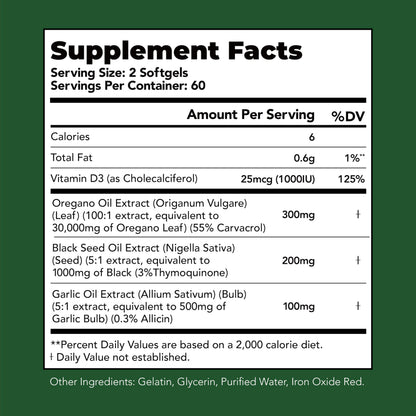 HiWell Oil of Oregano with Black Seed Oil – 55% Carvacrol & Thymoquinone, 60-Day Non-GMO Immune Support