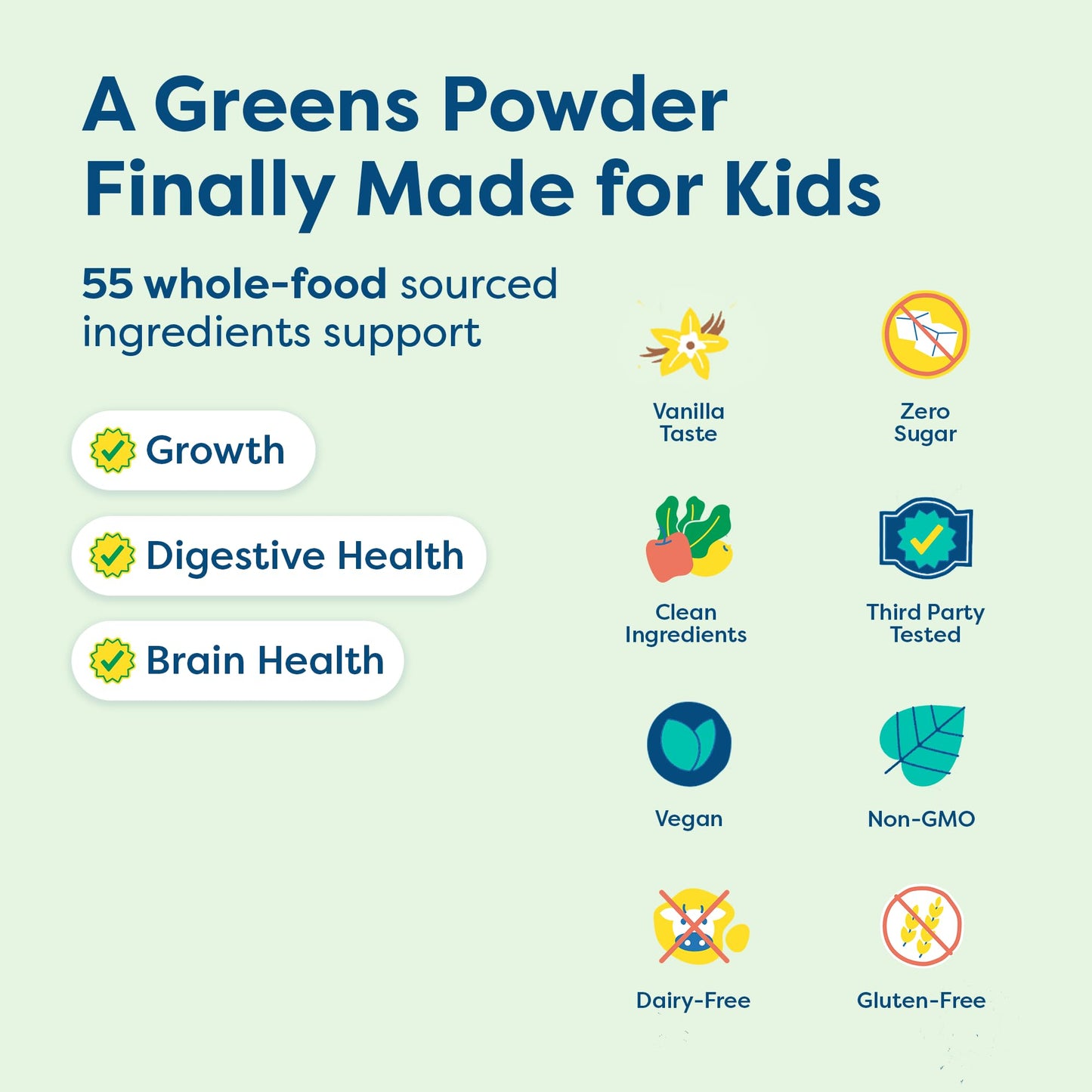 HIYA Kids Greens Powder Sticks – 55 Whole-Food Ingredients & Vanilla Flavor