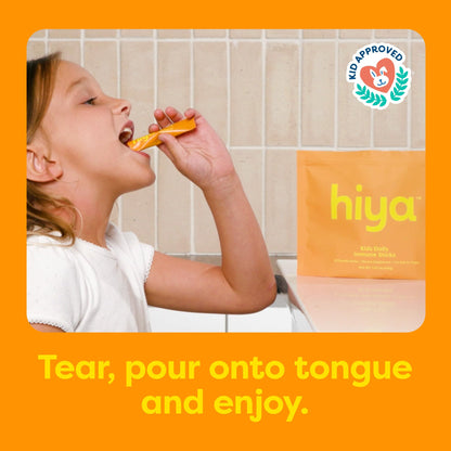 Hiya Kids Immune Support – Vitamin C, Elderberry & Beta Glucans for Ages 2+ | Orange Flavor | 0g Sugar | 20 Sticks