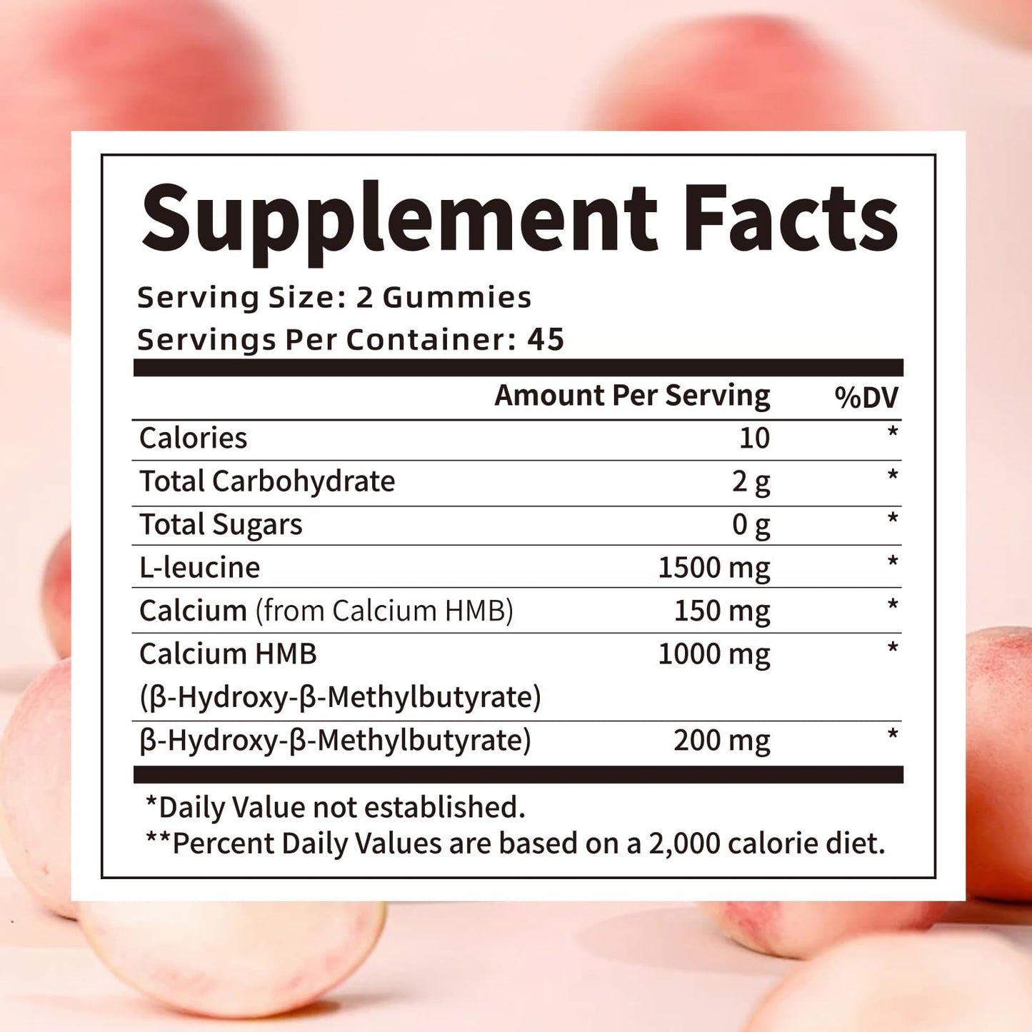 HMB & Leucine Gummies for Men & Women - Sugar Free Peach 90 Gummies