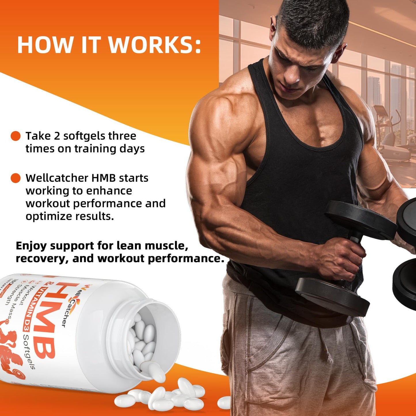 HMB 1000MG with D3 Capsules – Supports Muscle Growth & Recovery (180 Count)