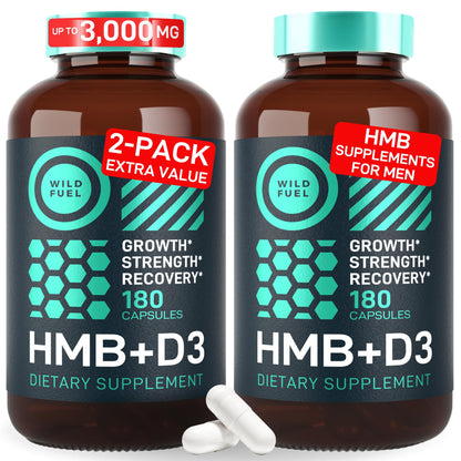 WILD FUEL HMB + Vitamin D3 Capsules – 360 Caps, 1,000–3,000 mg HMB