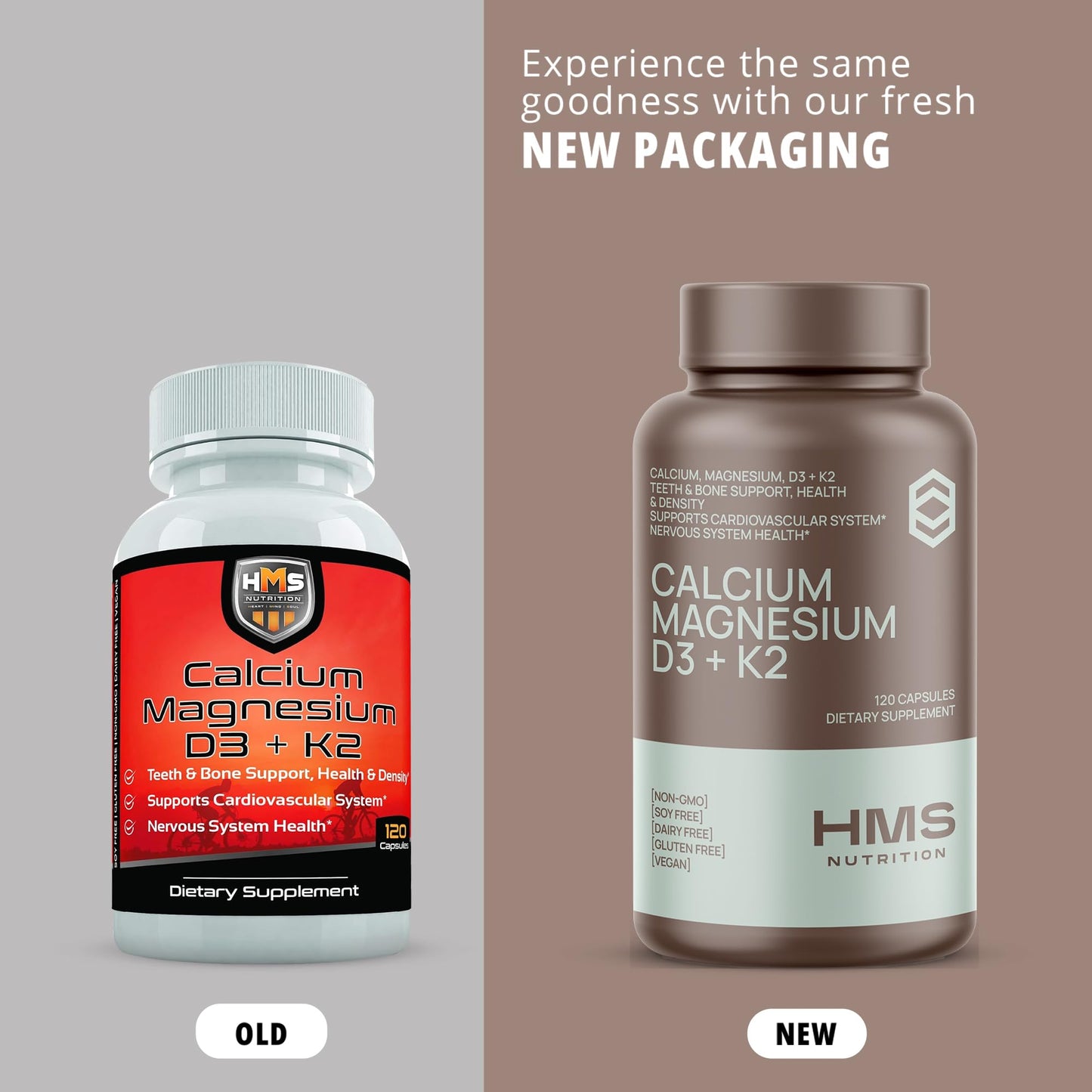 Calcium Magnesium D3 + K2 for Bone Health – HMS Nutrition | 120 Capsules