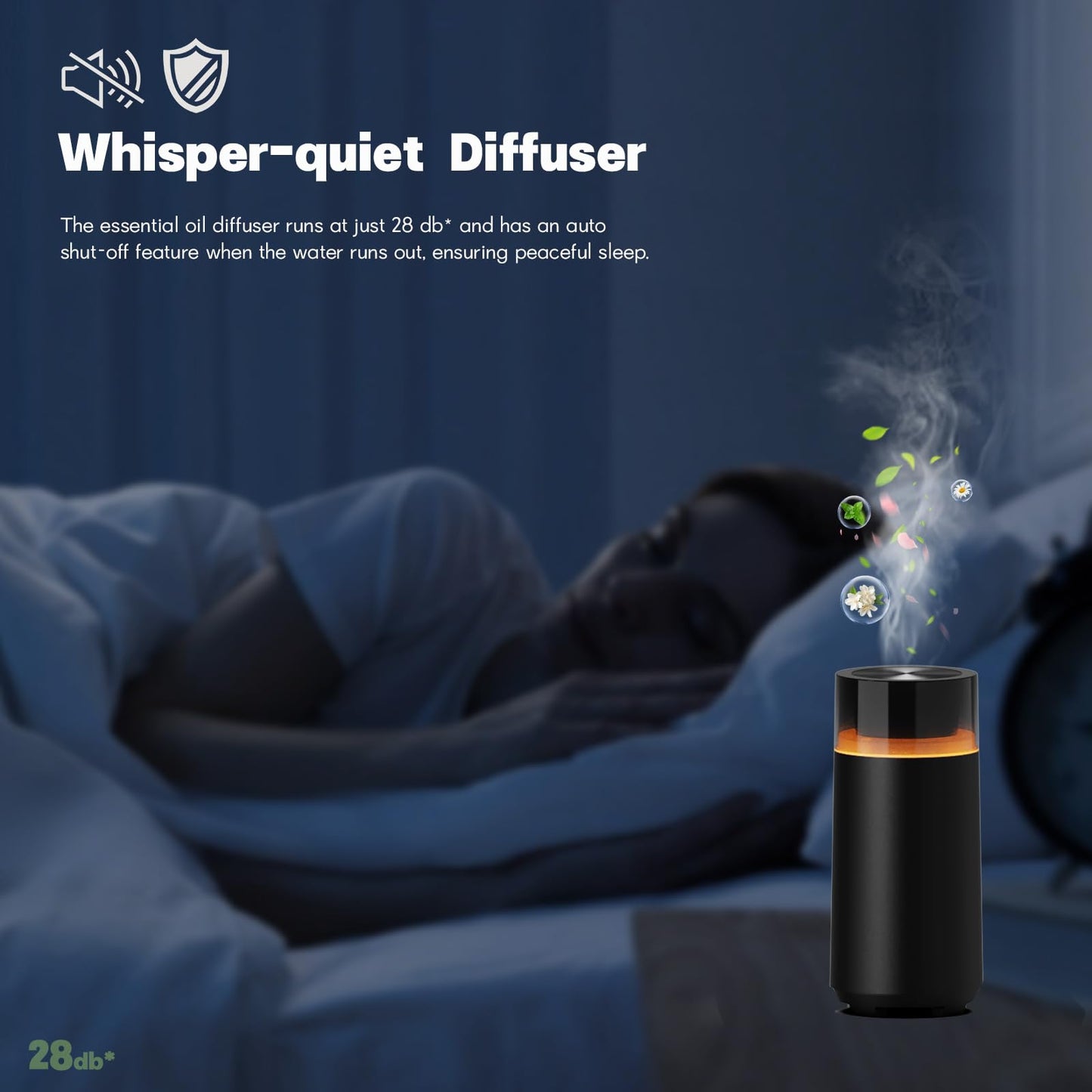 HODEMI Car Diffuser – Auto Start-Stop, Portable Humidifier with 8-Color Ambient Light (Black)