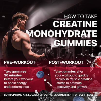 Hofnie Creatine Monohydrate Gummies 5000 mg – Vegan, Sugar-FREE Pre-Workout – Raspberry & Blackberry, 120 Gummies