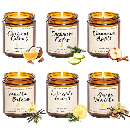 Holiday Candle Gift Set for Women – 6x7oz Soy Candles, Vanilla, Cinnamon & Cedar