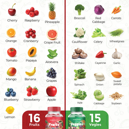 Holistic Choice Fruits & Veggies Gummies - Dual Pack Vitamin Gummies for Adults & Kids | Made in USA