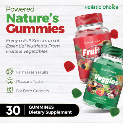 Holistic Choice Fruits & Veggies Gummies - Dual Pack Vitamin Gummies for Adults & Kids | Made in USA