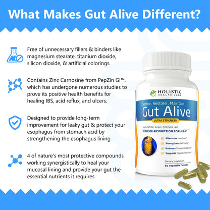 Holistic Health Labs Gut Alive: All-Natural Support for IBS, Heartburn & Digestive Comfort (60 Count, Pack of 3)